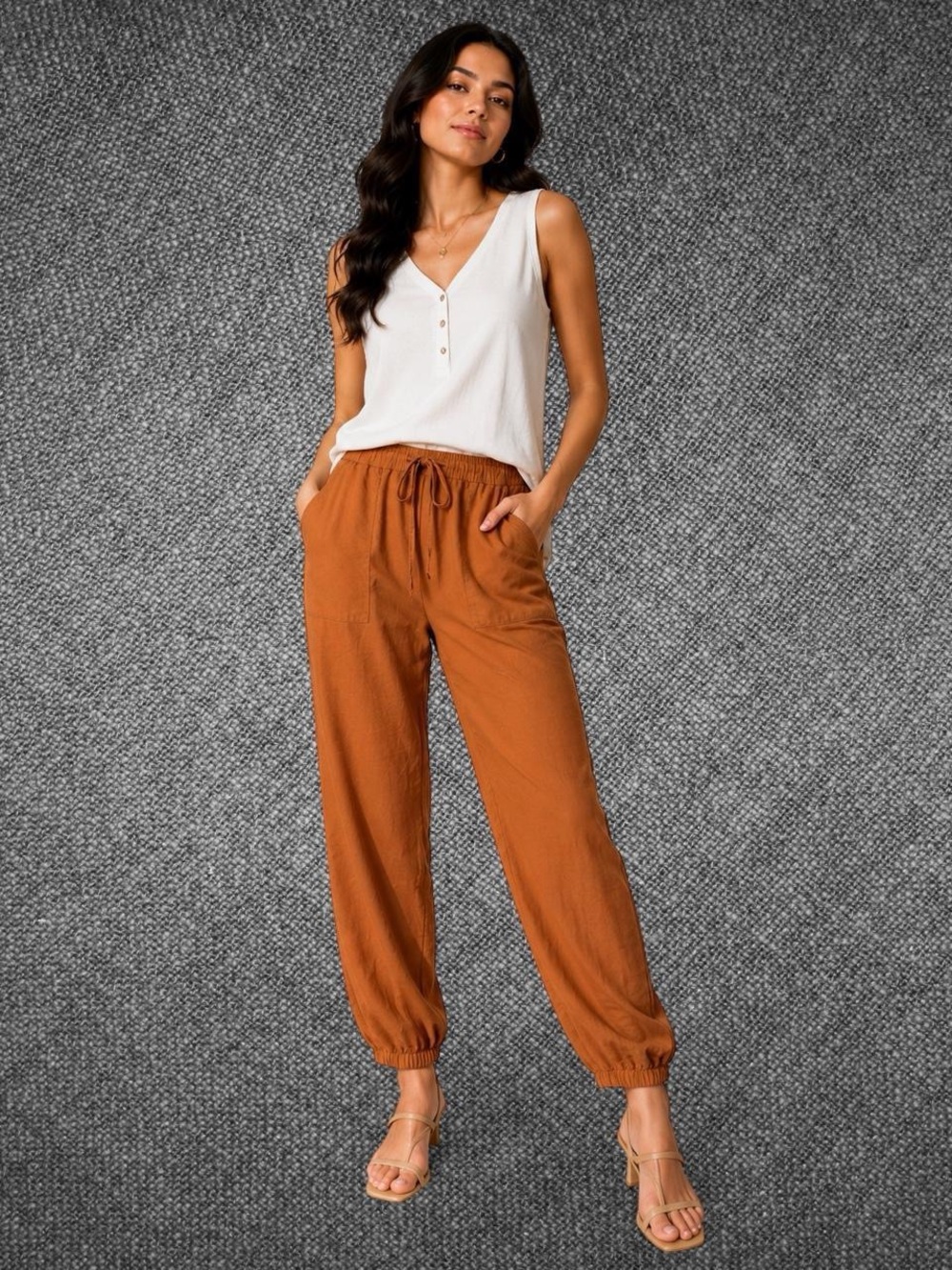 Shein Rust Brown Cotton Jogger Pants Petite Large - Picture 3 of 7
